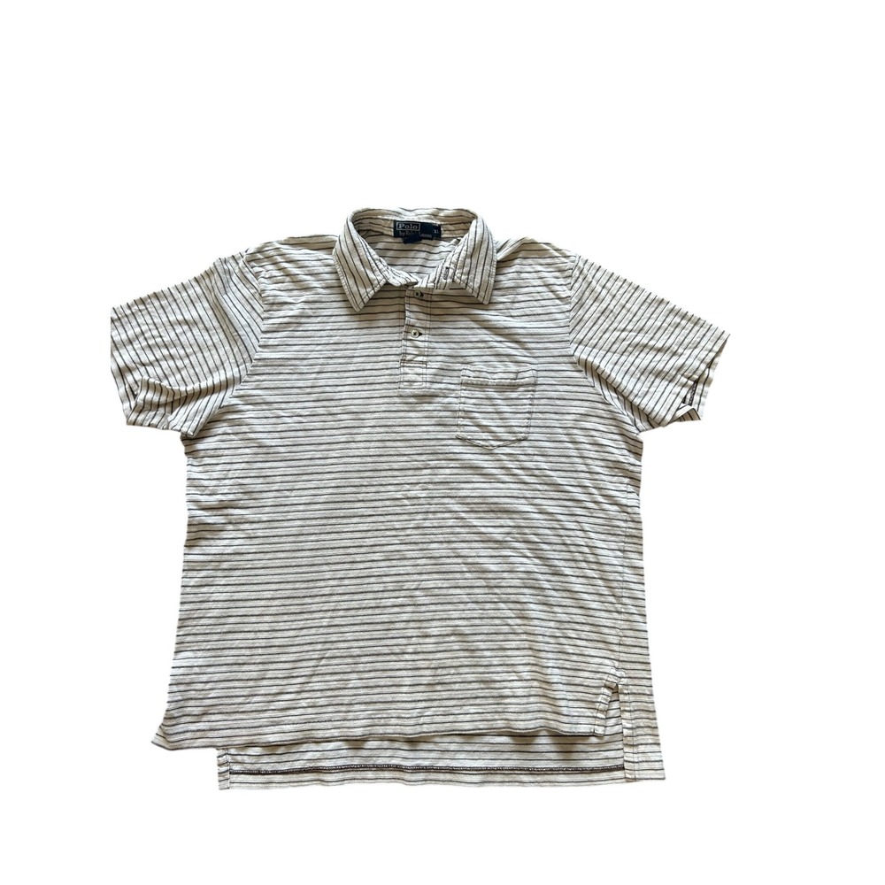 Polo Ralph Lauren Polo Shirt Mens Cream Brown Striped Pocket XL